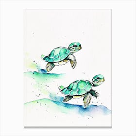 Hatchlings Making Their Way To The Ocean, Sea Turtle Minimalist Watercolour 1 Canvas Print