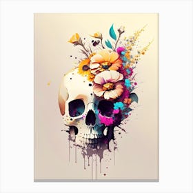 Skull With Splatter 2 Effects Vintage Floral Canvas Print