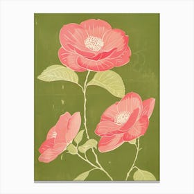 Pink & Green Camellia 1 Canvas Print