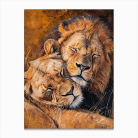 African Lion Mating Rituals Acrylic Painting 1 Canvas Print