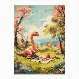 Dinosaur Picnic Vintage Painting Canvas Print