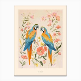 Folksy Floral Animal Drawing Parrot 3 Poster Canvas Print