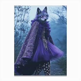 Wolf dressed as witch walking in the forest Canvas Print