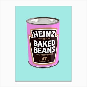 Pink Heinz Baked Beans On Blue Canvas Print