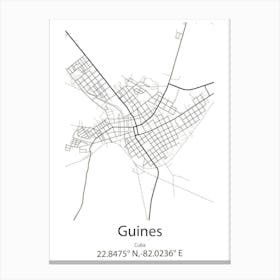 Guines,Cuba Minimalist Map Canvas Print