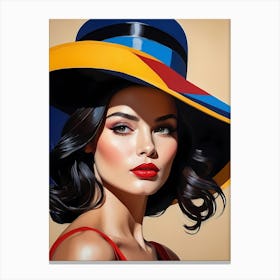 Woman Portrait With Hat Pop Art (61) Canvas Print