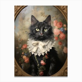 Black & Pink Cat Rococo Style 4 Canvas Print