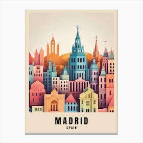 Madrid City Travel Poster Spain Low Poly (4) Canvas Print