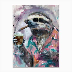 Animal Party: Crumpled Cute Critters with Cocktails and Cigars Sloth 3 Canvas Print