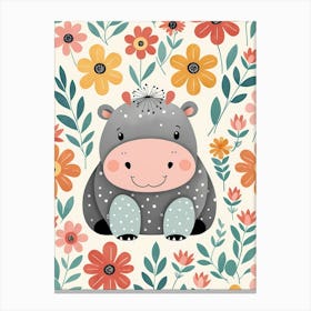 Floral Baby Hippo Nursery Illustration (15) Canvas Print