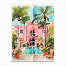 The Waldorf Astoria Beverly Hills   Beverly Hills, California  Resort Storybook Illustration 1 Canvas Print