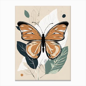 Boho Minimalist Butterfly with Leaves v5 Canvas Print