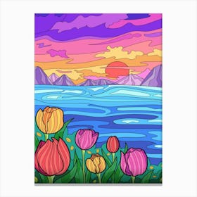 Watercolor Tulips At Sunset Canvas Print