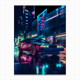 Sleek retrowave car with synthwave neon lights [synthwave/vaporwave/cyberpunk] — aesthetic poster, retrowave poster, vaporwave poster, neon poster Canvas Print