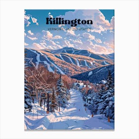 Killington Vermont Ski Resort Digital Travel Illustration Canvas Print