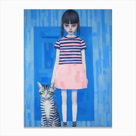 Girl And A Cat 2 Canvas Print