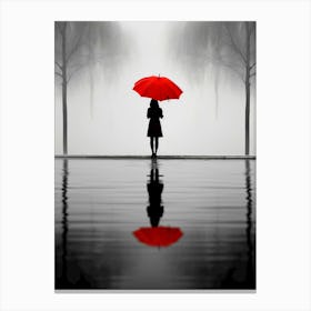 Portrait Of A Woman With Red Umbrella Canvas Print