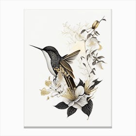 Hummingbird At Sunrise Vintage Gold & Black Canvas Print