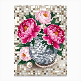 Disco Ball With Pink Peonies Canvas Print