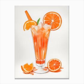 Aperol With Ice And Orange Watercolor Vertical Composition 35 Canvas Print