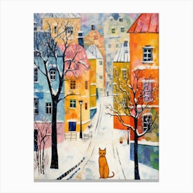 Cat In The Streets Of Budapest   Hungary With Snow 3 Canvas Print