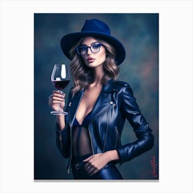 Leather Model With A Glass Of Wine 7 Canvas Print