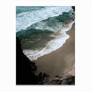 Dark Beach, Bright Waves And Blue Sea Aerial Ocean View Colour Travel And Nature Photography Portrait Canvas Print