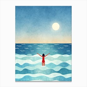 Illustration Of A Woman In The Ocean Canvas Print