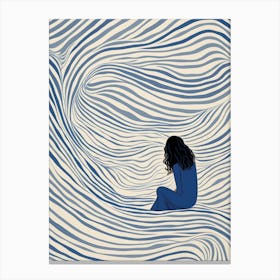 Girl Sitting On A Wave Canvas Print