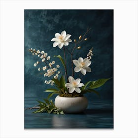 White Orchids In A Vase Canvas Print