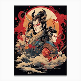 Samurai Noh And Kabuki Theater Style Illustration 2 Canvas Print