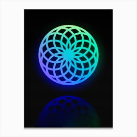 Neon Blue and Green Abstract Geometric Glyph on Black n.0191 Canvas Print