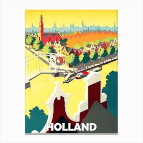 Holland, Aerial View Of Amsterdam, Travel Poster Canvas Print