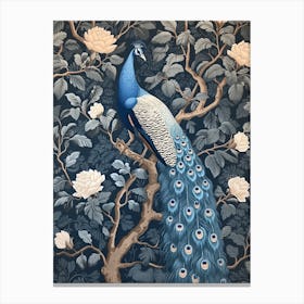 Blue & Cream Vintage Peacock Wallpaper Inspired  1 Canvas Print