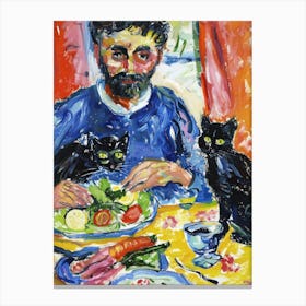 Portrait Of A Man With Cats Eating A Salad  3 Canvas Print