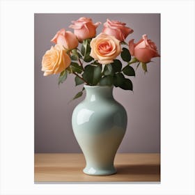 A Vase Of Pink Roses 17 Canvas Print