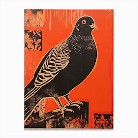 Pigeon, Woodblock Animal Drawing 2 Canvas Print