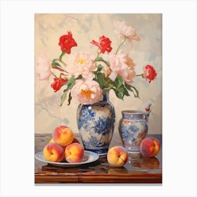 Peony Flower And Peaches Still Life Painting 4 Dreamy Canvas Print