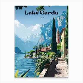 Lake Garda Vacation Destination Digital Travel Illustration Canvas Print