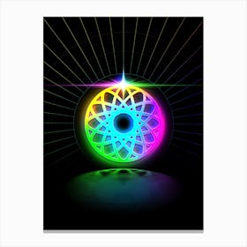 Neon Geometric Glyph in Candy Blue and Pink with Rainbow Sparkle on Black n.0205 Canvas Print