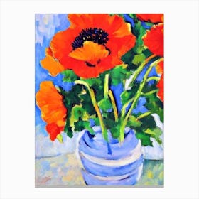 Poppy Floral Abstract Block Colour 2 2 Flower Canvas Print