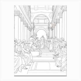 Line Art Inspired By The School Of Athence 4 Canvas Print