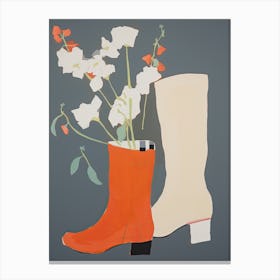 A Painting Of Cowboy Boots With Snapdragon Flowers, Pop Art Style 2 Canvas Print