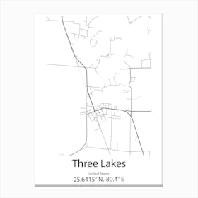 Three Lakes,United States Minimalist Map Lienzo