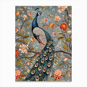 Peacock With Vintage Floral Pattern 2 Canvas Print
