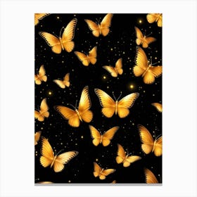 Golden Butterflies On Black Background 1 Canvas Print
