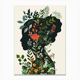 Silhouette Of A Woman With Flowers 5 Canvas Print