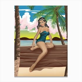 Pin Up Girl On The Beach Canvas Print