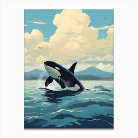 Modern Blue Graphic Design Style Orca Whale  1 Canvas Print