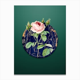 Vintage Rosa Indica Botanical in Gilded Marble on Dark Spring Green Canvas Print